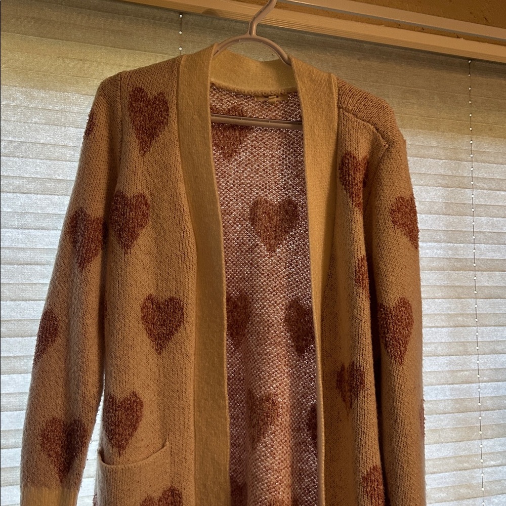 Heart Patterned Tan Cardigan